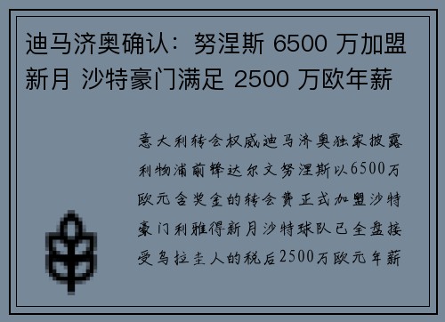 迪马济奥确认：努涅斯 6500 万加盟新月 沙特豪门满足 2500 万欧年薪